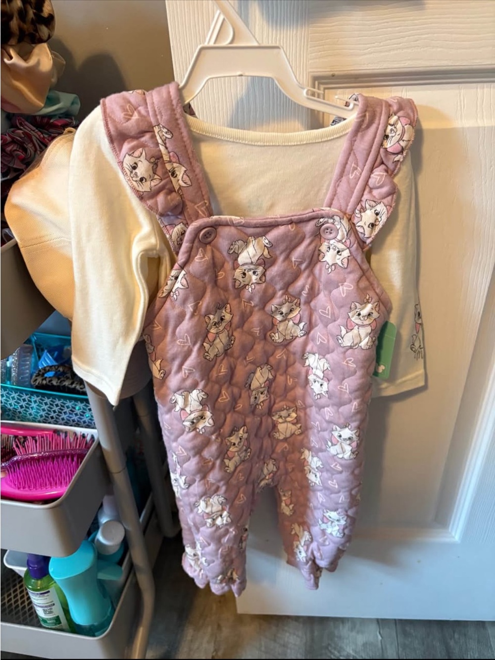 pink quilted Magic Threadz Disney Marie Aristocats overall romper